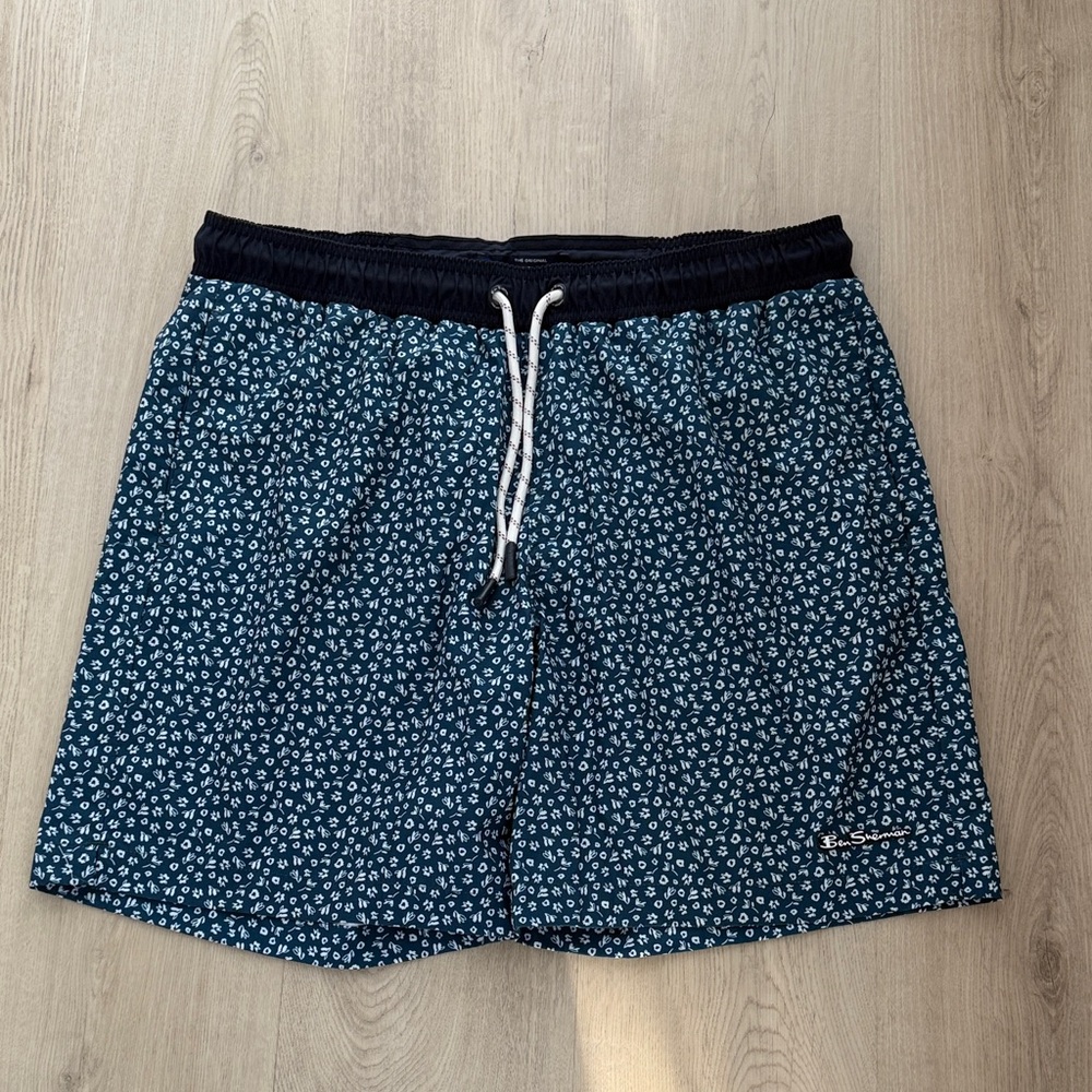 Ben Sherman Swim Shorts – Men’s Large – Teal Micro-Print